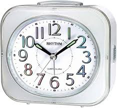 Rhythm Bell & Beep Alarm Clock Pearl White