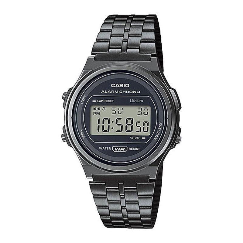 Casio Vintage Round Digital Watch - Black Metal