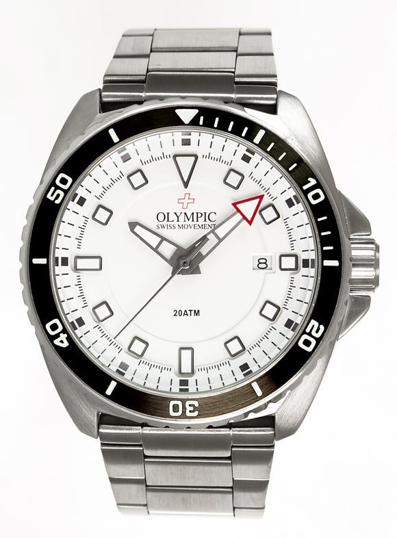 Olympic Aquanaut Stainless Steel White Dial Metal Band Divers Watch 200m